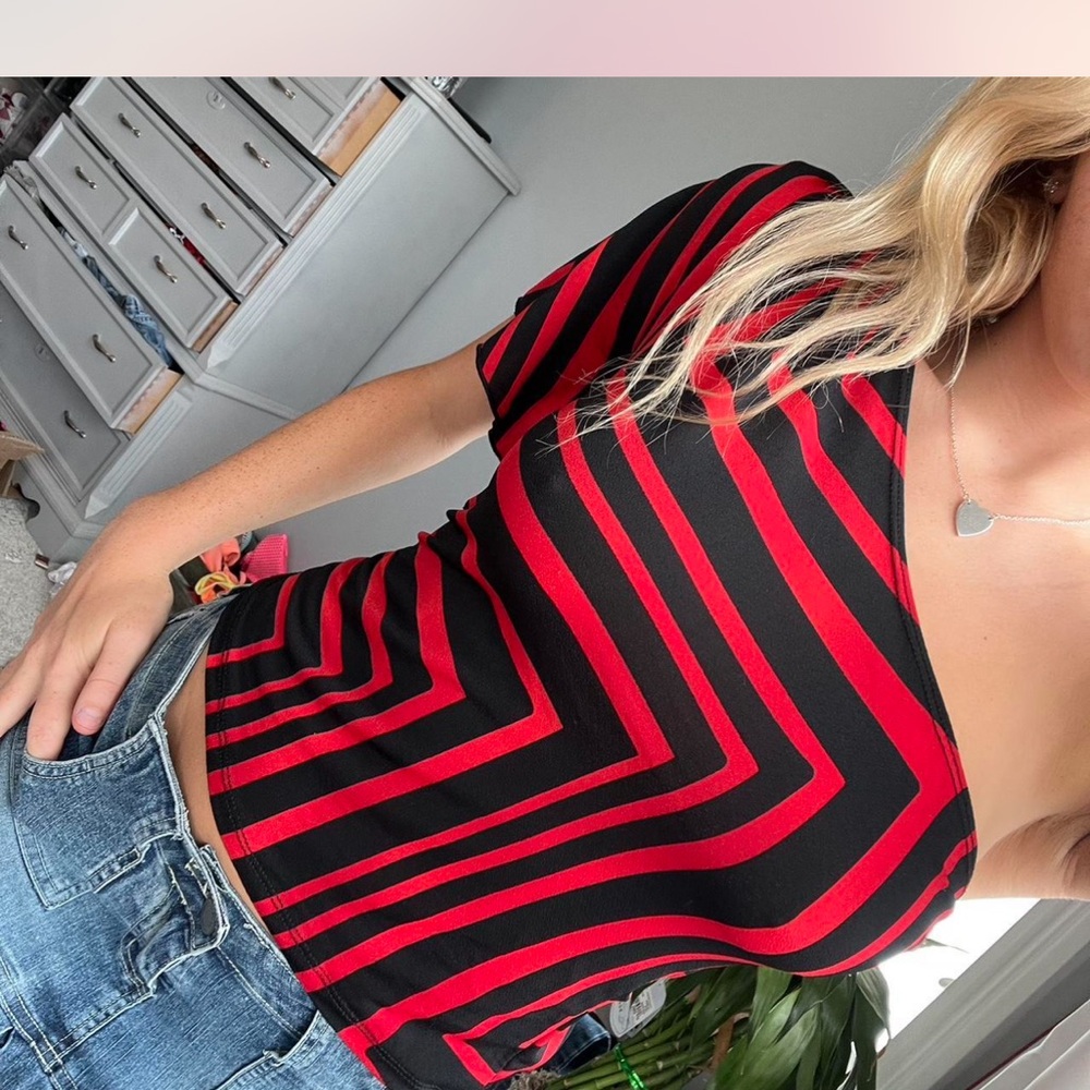 Poetry Clothing Red and Black Striped Top